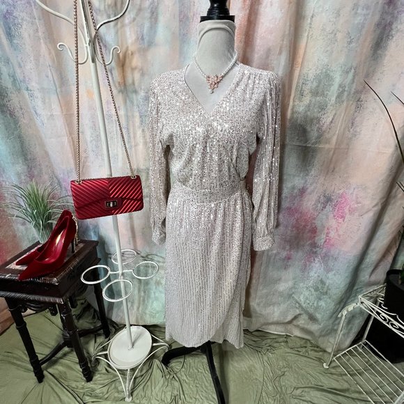 LC Lauren Conrad Dresses & Skirts - NEW📌 LC Lauren Conrad Party -  Evening - Cocktail Sequin Champagne Wrap Dress
